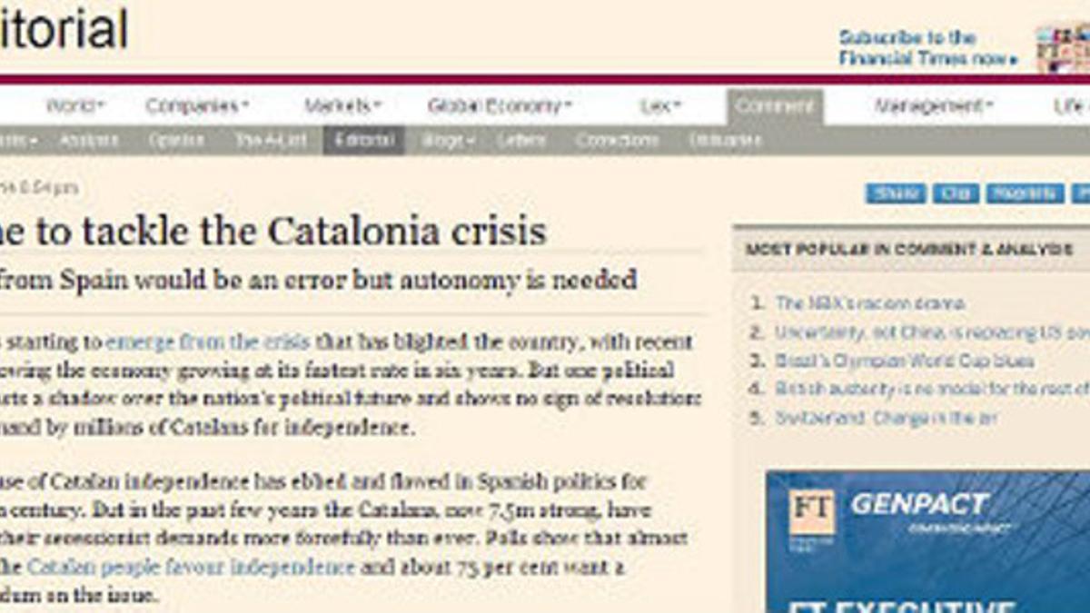 Captura del editorial de 'Financial Times', en la edición digital del diario.