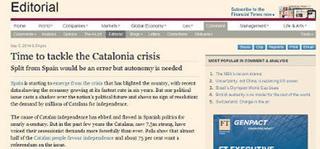 El 'Financial Times' avisa a Rajoy de que ya es hora de dar una solución a Catalunya