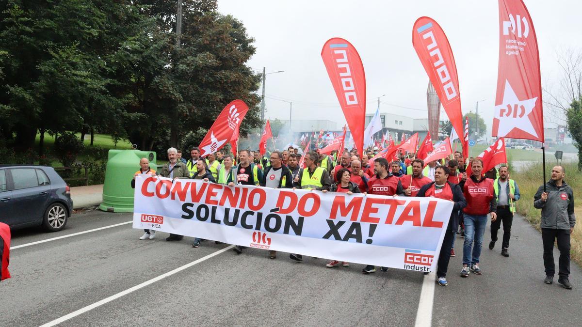 Protestas de trabajadores del metal en Carballo.