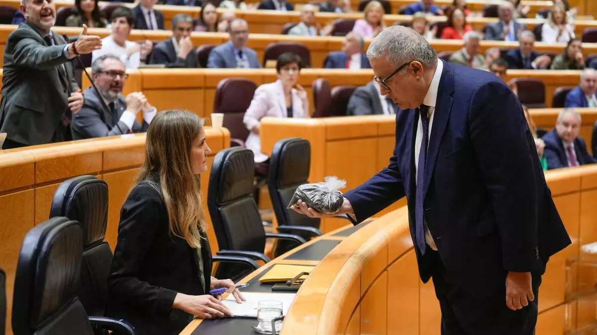 El PSOE denuncia ante la Policía por "intimidación" a un senador del PP que entrega a Aagesen una bolsa de arena tóxica