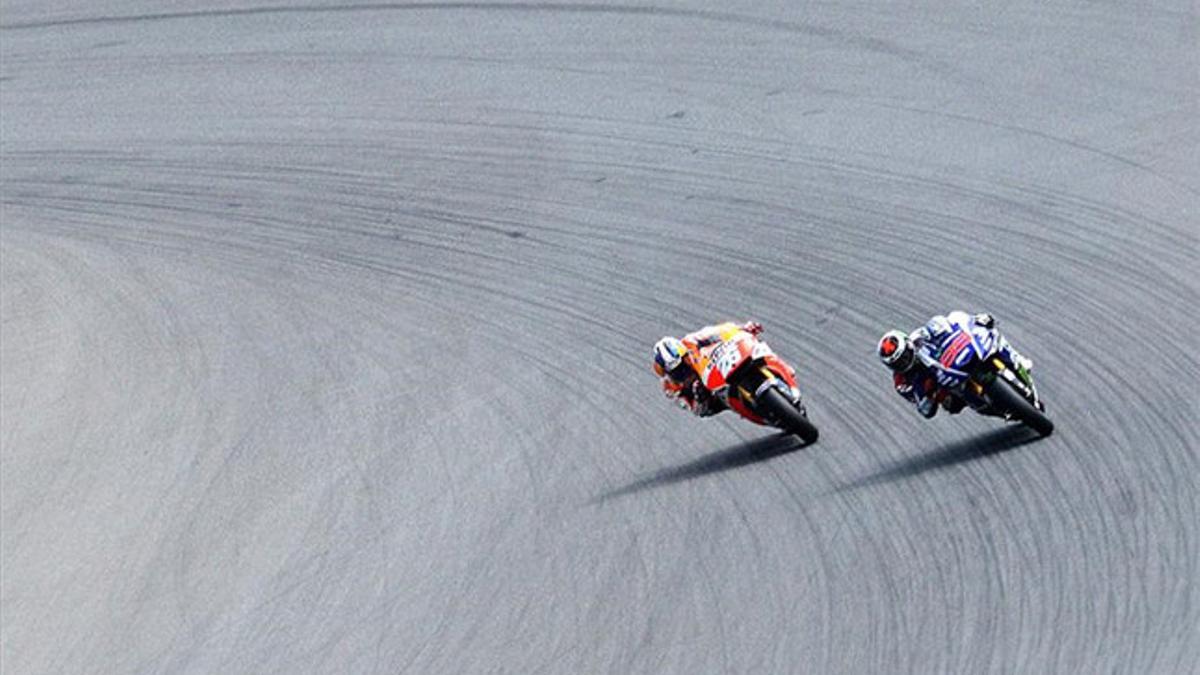 Lorenzo y Pedrosa, durante la carrera en Brno