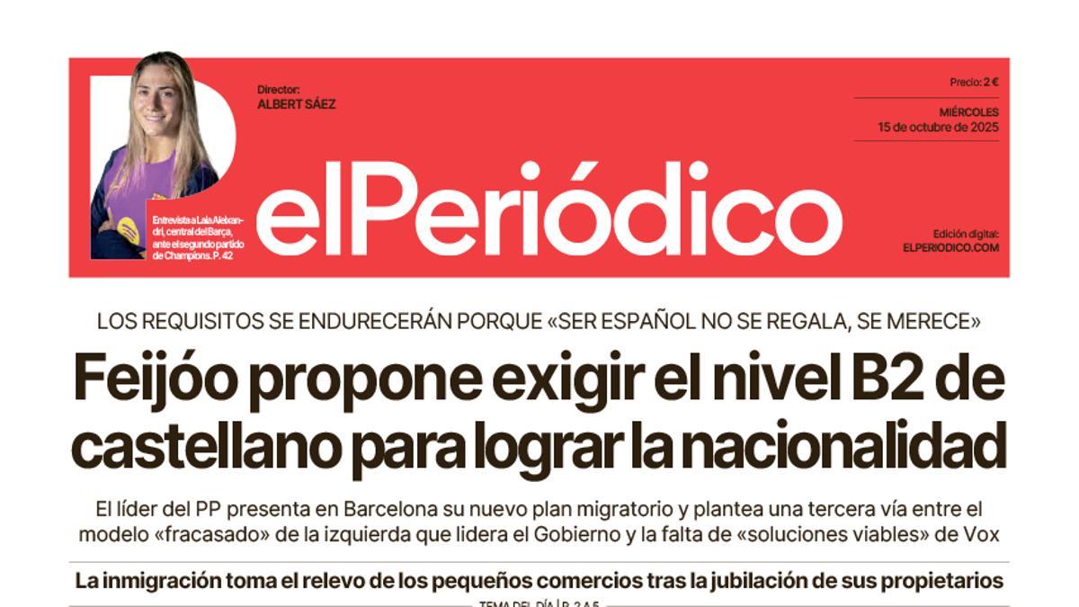 La portada de EL PERIÓDICO del 15 de octubre de 2025
