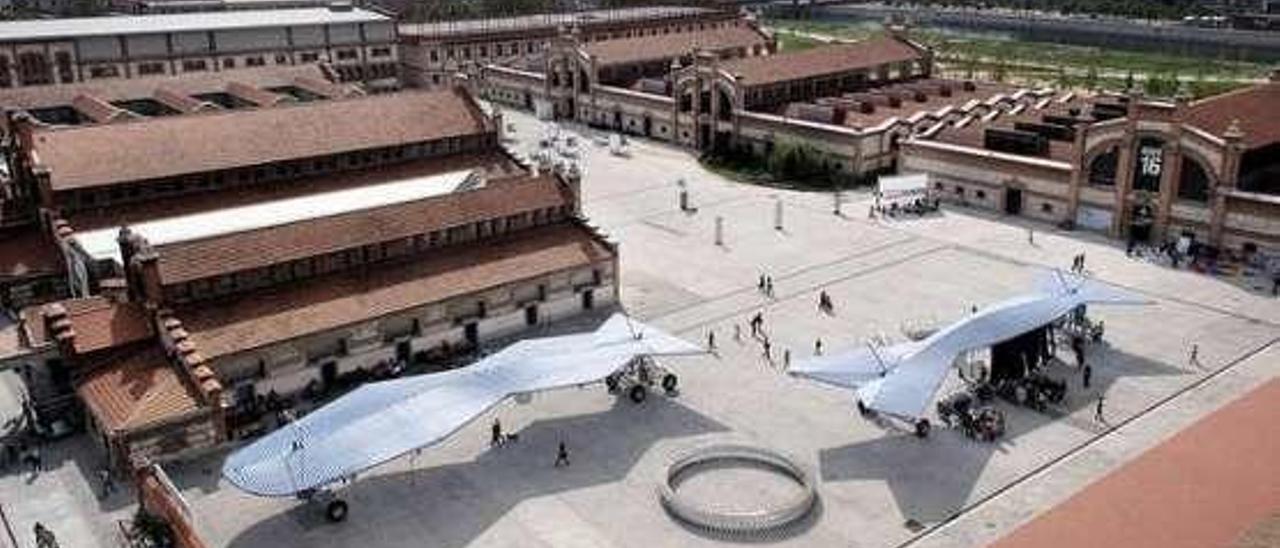 Vista aérea del centro del Matadero de Madrid.