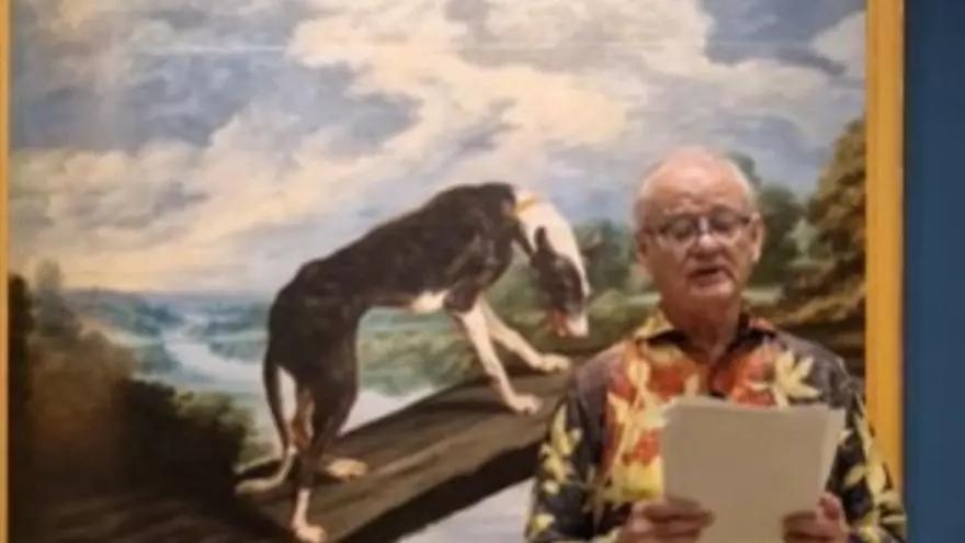 Bill Murray interpreta en el Prado un texto frente a la obra 'Fábula del perro y la presa', de Paul de Vos
