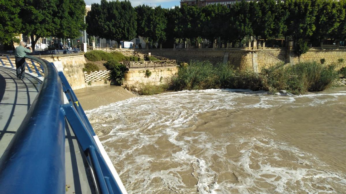 El río Segura vuelve a amanecer con espuma tras las lluvias de ayer