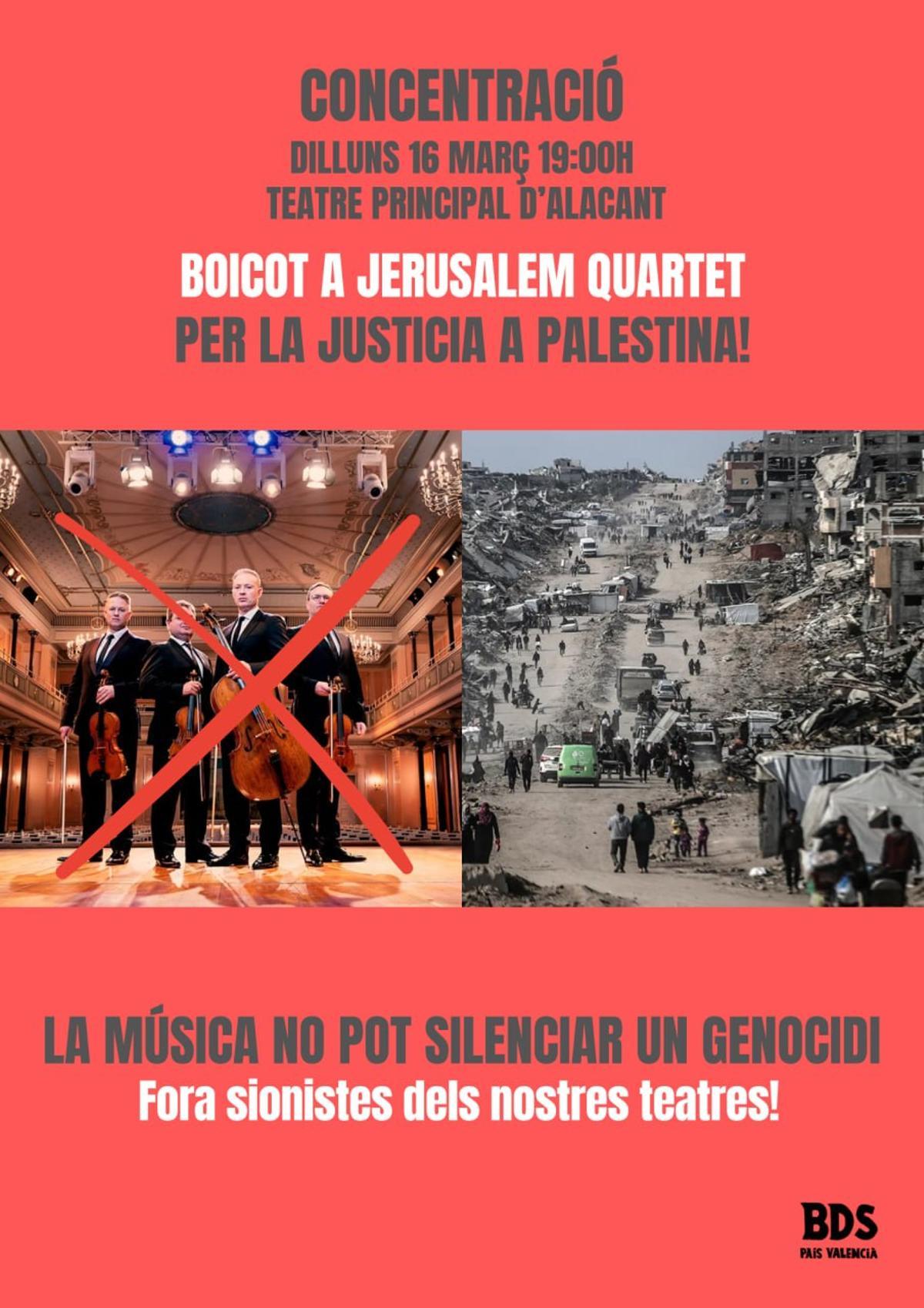 Cartel de la concentración frente al Teatro Principal de Alicante el lunes a las 19 horas