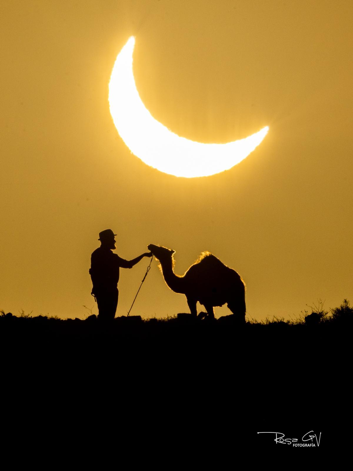 Eclipse solar con camello en Lanzarote