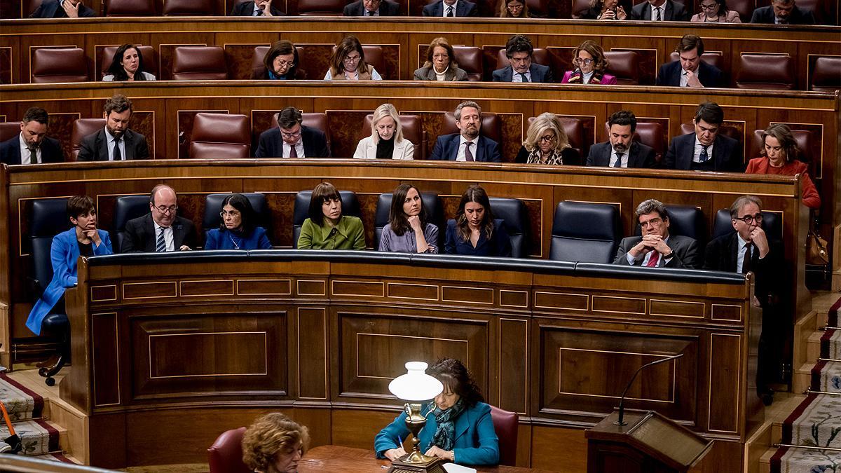 Parte de la bancada del Gobierno y de los asientos del PP en el Congreso de los Diputados.