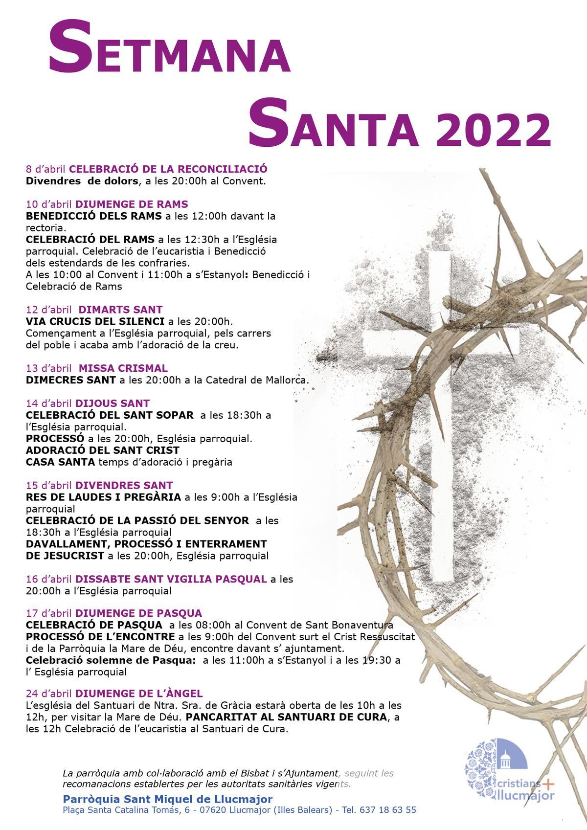 Programación de Semana Santa 2022 de las Asociaciones de Cofradías de Llucmajor