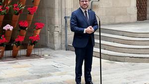 El president de la Generalitat i candidat dERC a la reelecció, Pere Aragonès, al Palau de la Generalitat