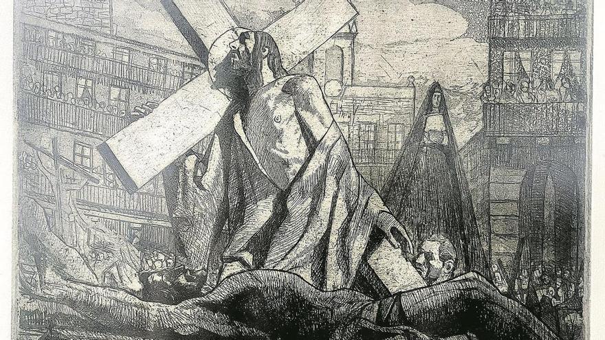 Grabado "Viernes Santo en Zamora", de Alberto de la Torre Cavero
