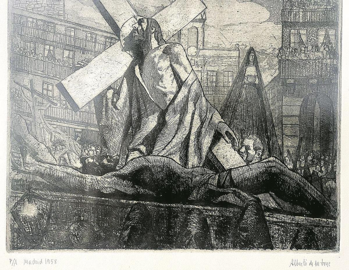 Grabado "Viernes Santo en Zamora", de Alberto de la Torre Cavero