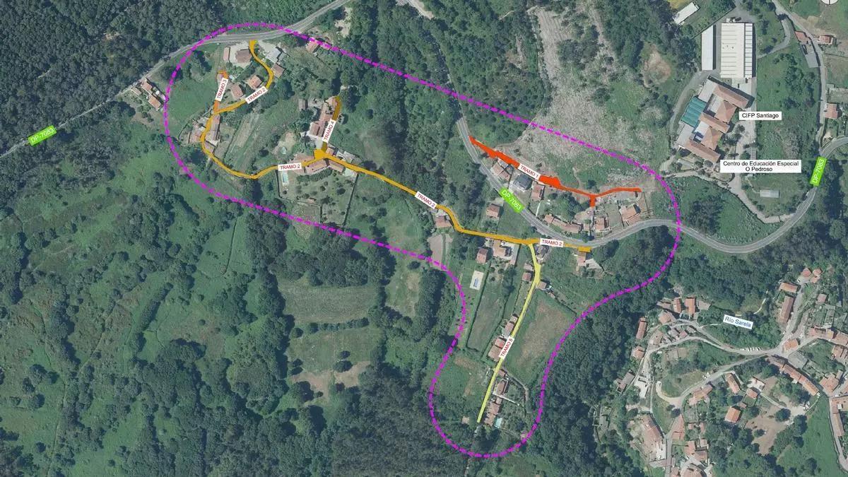 Plano das actuacións que se van realizar en Bar de Arriba, Bar de Abaixo e Rúa dos Asidros