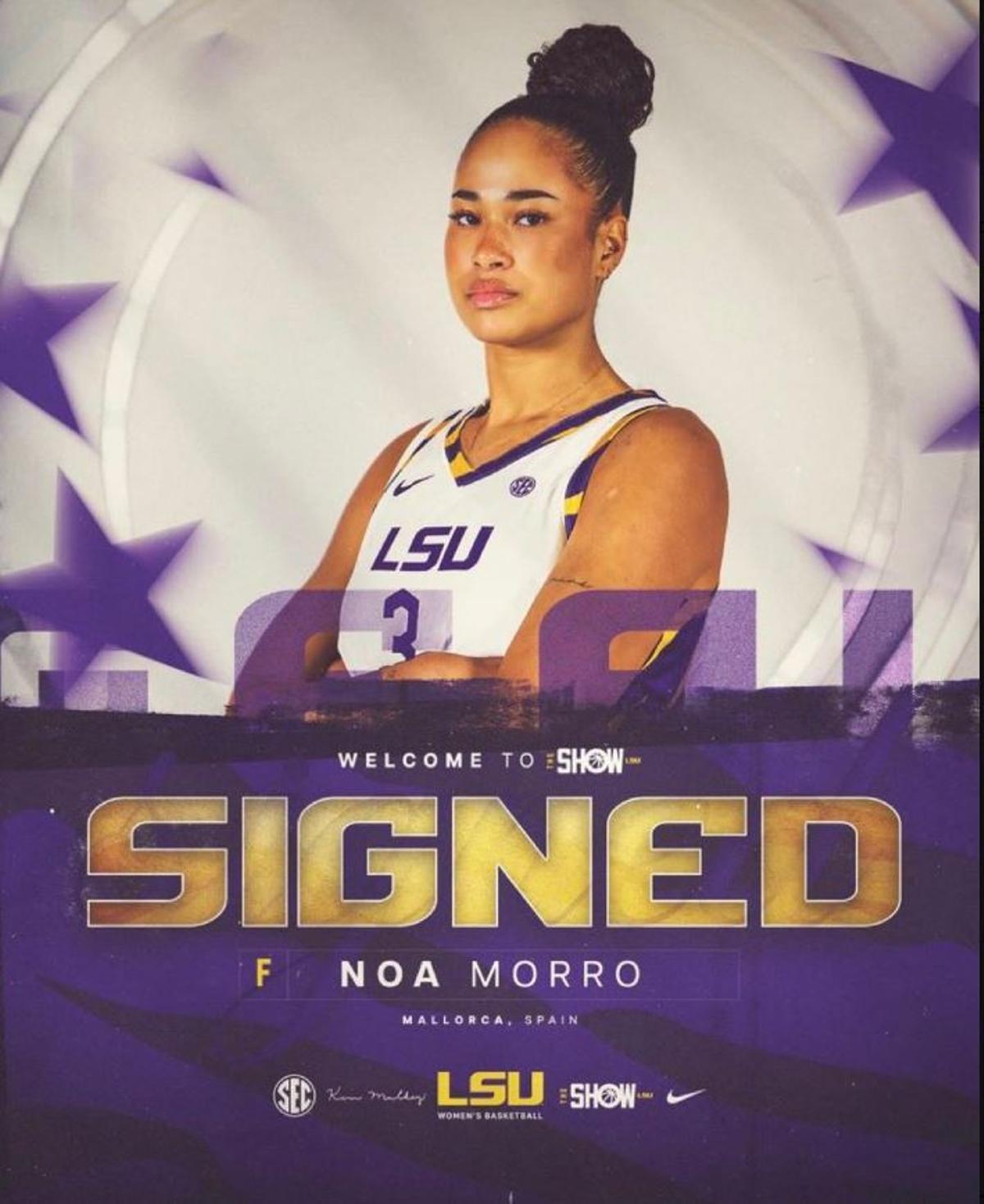 Noa Morro, con la camiseta de su nuevo equipo en la Universidad LSU.
