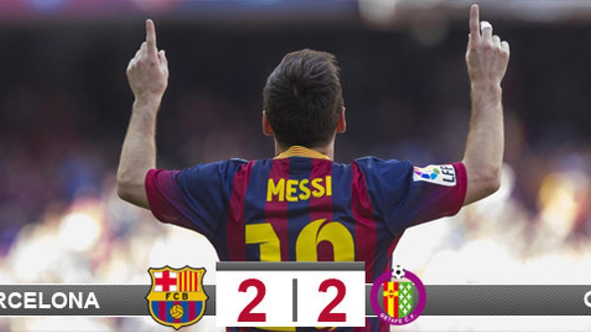 Leo Messi celebra el primero de los goles del Barça frente al Getafe, que esta vez no sirvió para sumar un triunfo