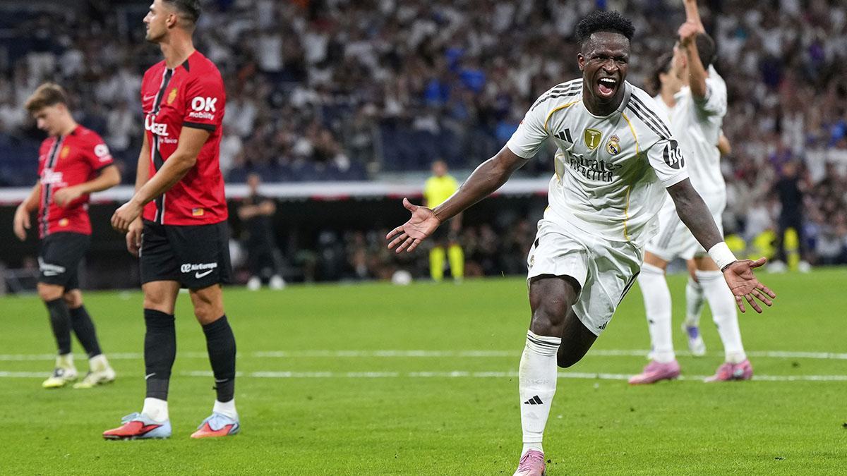Vinicius Jr. celebra su gol durante el partido entre el Real Madrid y el RCD Mallorca