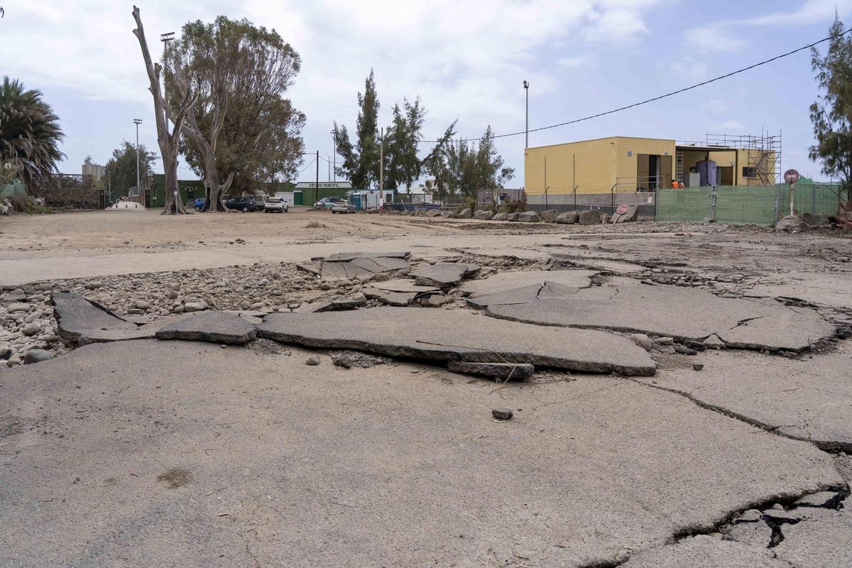 Desperfectos ocasionados por la borrasca Therese en las inmediaciones del Campo de Fútbol de Arguineguín.