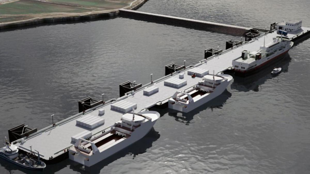 Recreación del futuro puerto de Malvinas que construirá Damen