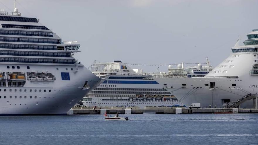 Tres cruceros en el puerto de Palma.