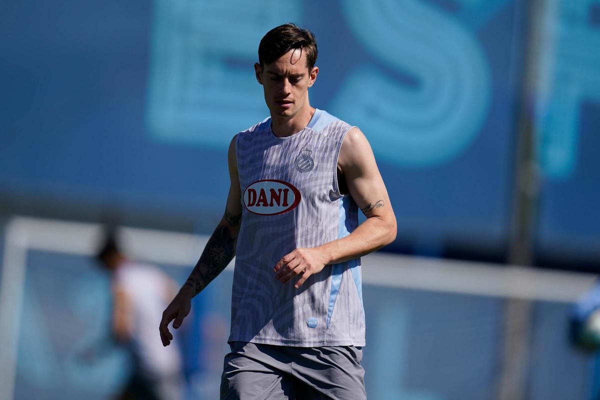 Pol Lozano, durante el último entrenamiento del equipo