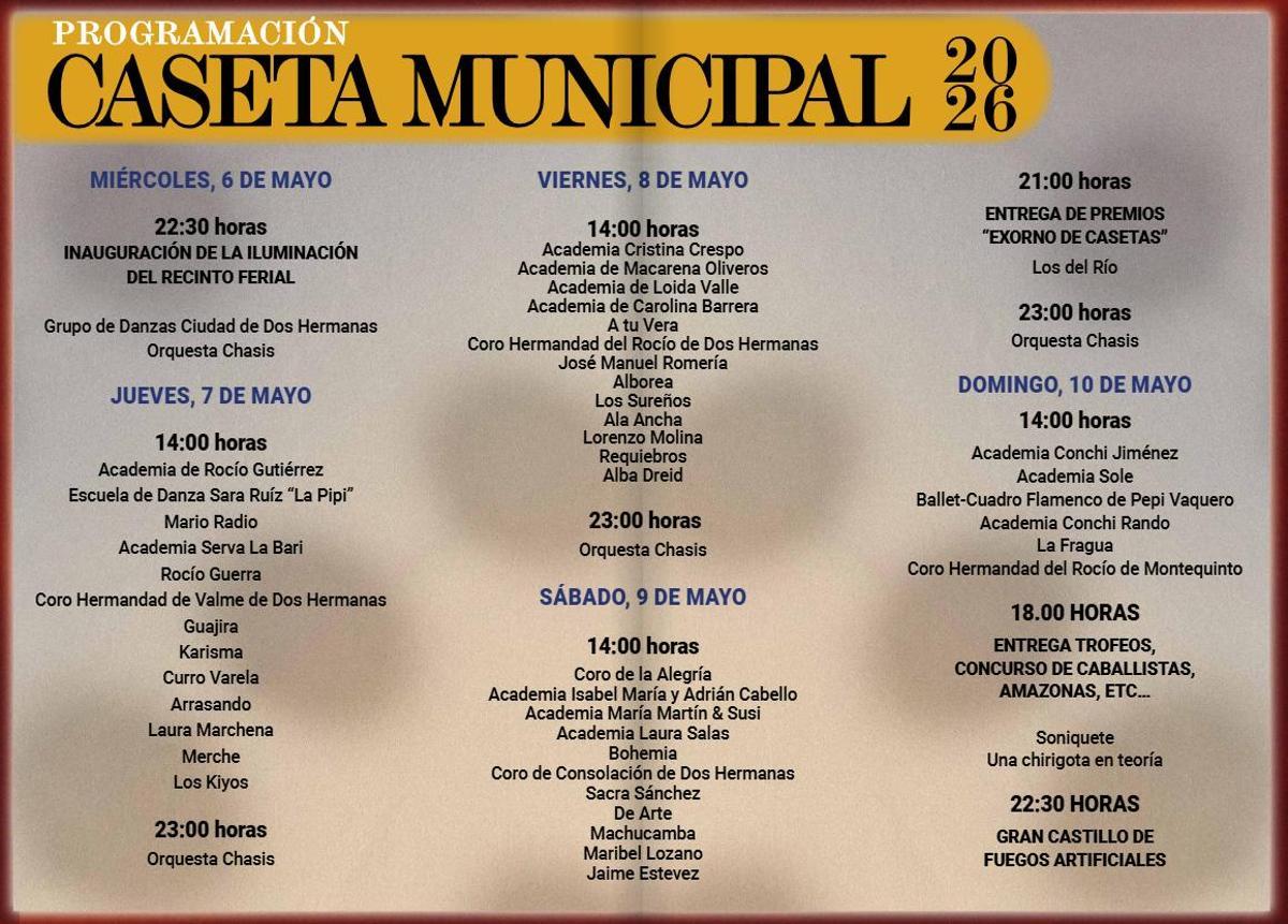 Programación de la caseta municipal de la Feria de Dos Hermanas 2026