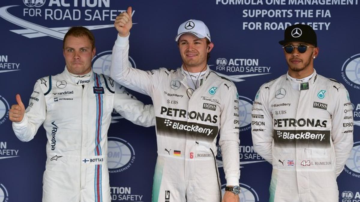 Valtteri Bottas, Nico Rosberg y Lewis Hamilton.