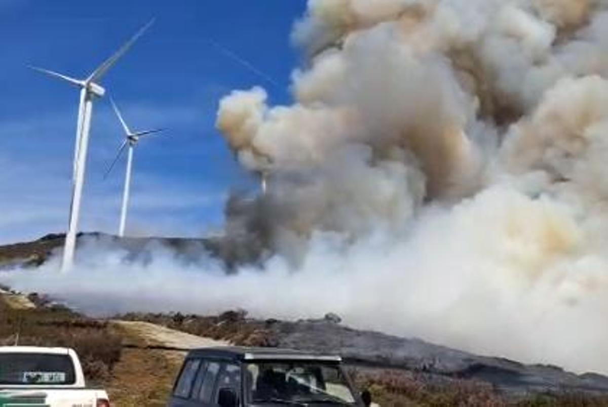 El incendio amenaza el parque eólico de Lubián en la Alta Sanabria.