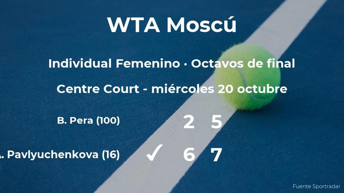 Anastasia Pavlyuchenkova consigue clasificarse para los cuartos de final a costa de Bernarda Pera