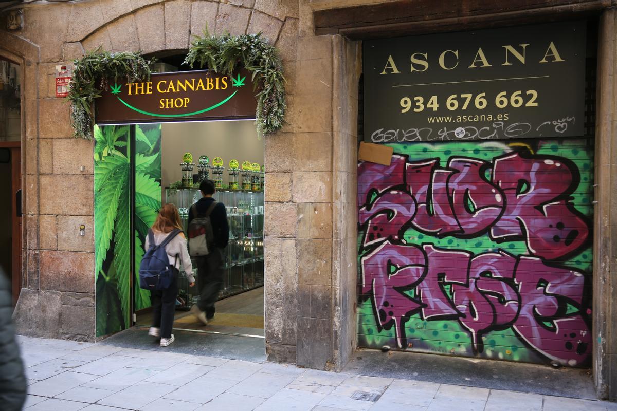 Tienda de artículos vinculados al cannabis en Portaferrissa.