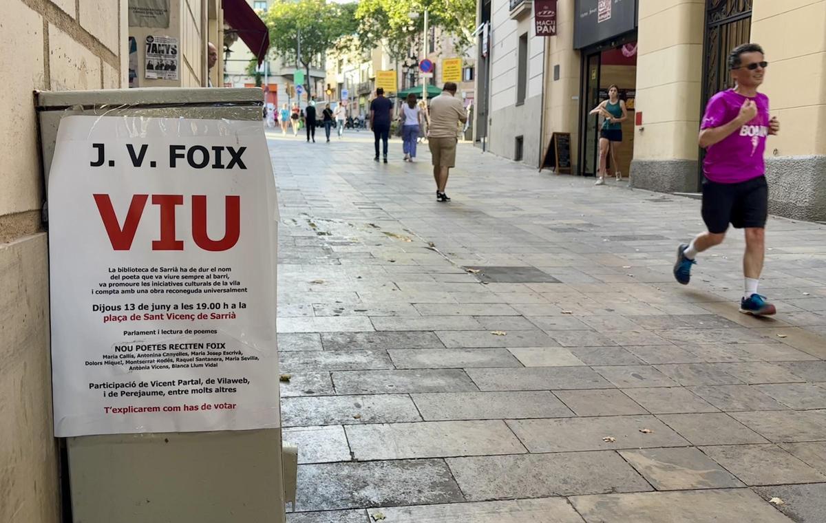 Cartel a favor de la Biblioteca J.V. Foix, en Major de Sarrià