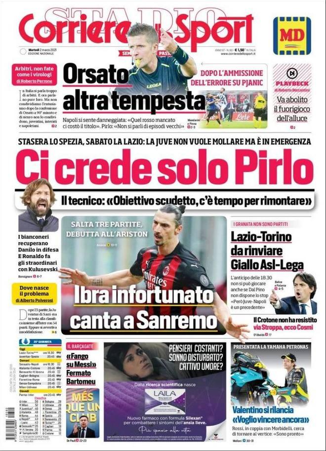 La portada de Corrierre Dello Sport del 2/03/2021