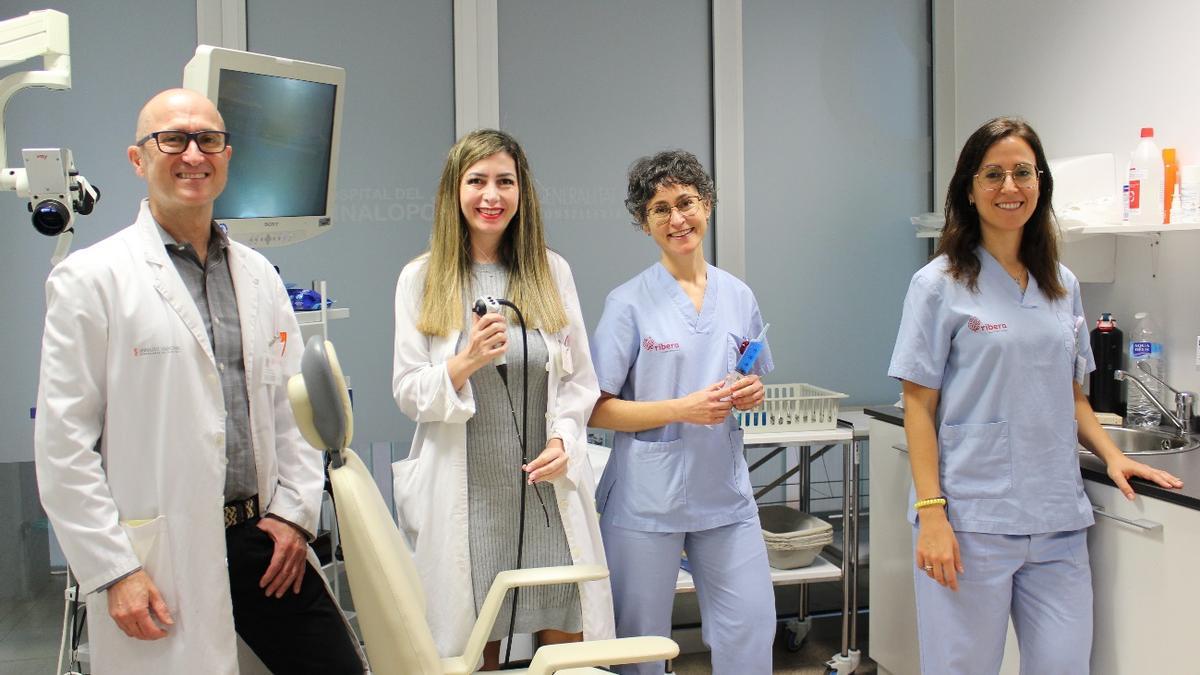 Dr. Enrique Monerris, jefe de otorrinolaringología; Dra. Mariana Maldonado, coordinadora de la Unidad de Disfagia; Elena Gras, especialista en logopedia y, Carmen Navarro, especialista en nutrición.