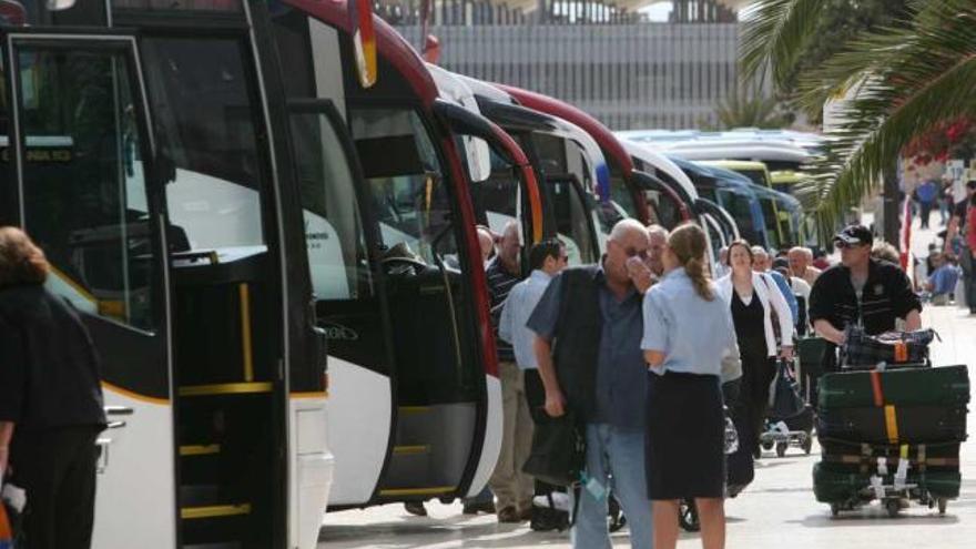 Imagen de los autobuses que dan servicio en la terminal del aeropuerto de El Altet.