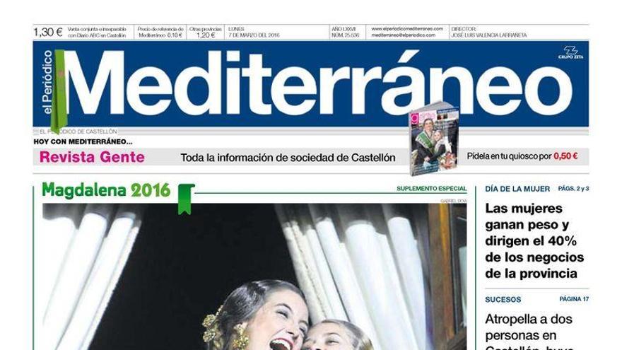 Magdalena Vítol!, hoy en la portada del Periódico Mediterráneo.