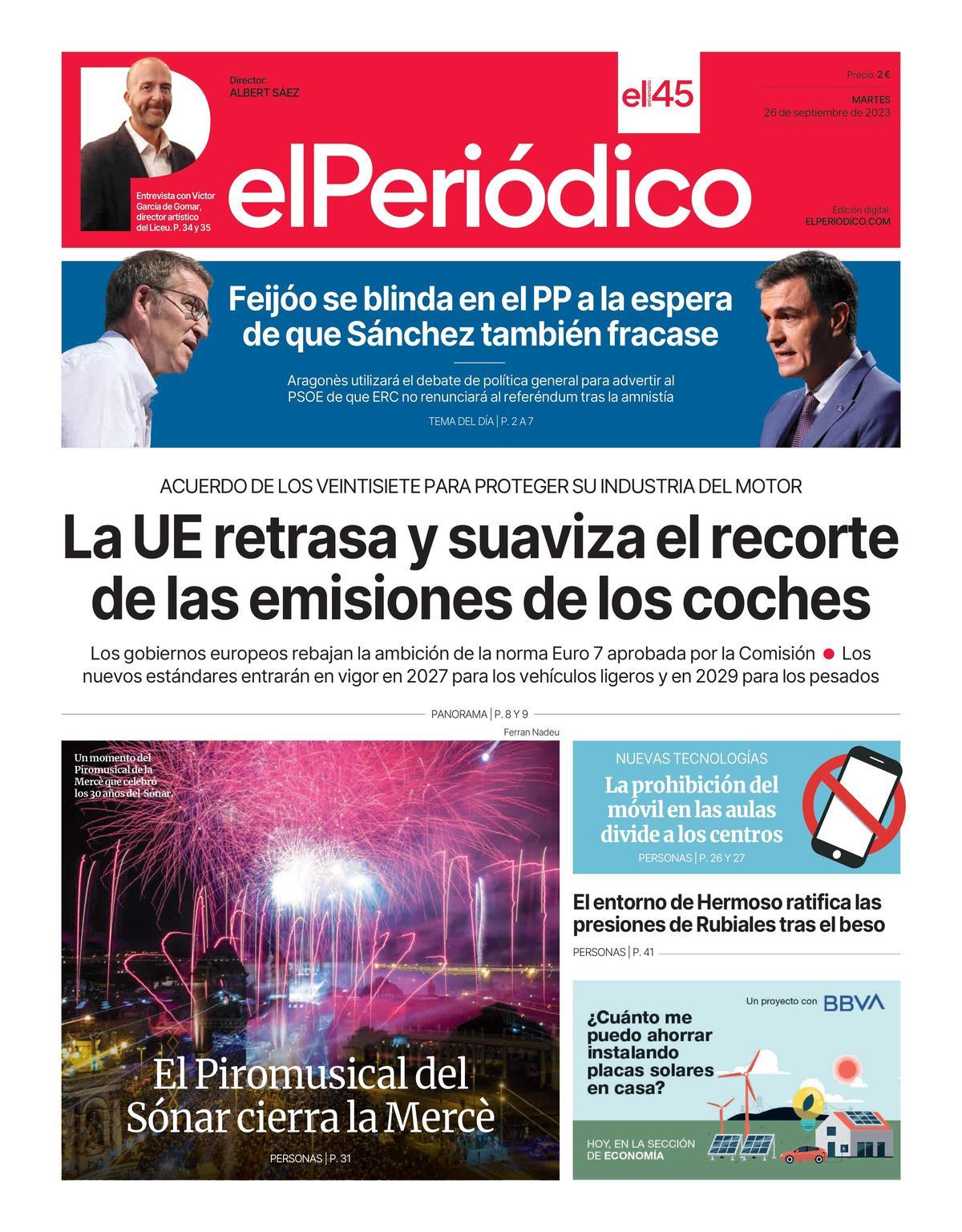 La portada de EL PERIÓDICO del 26 de septiembre de 2023 La portada de EL PERIÓDICO del 26 de septiembre de 2023