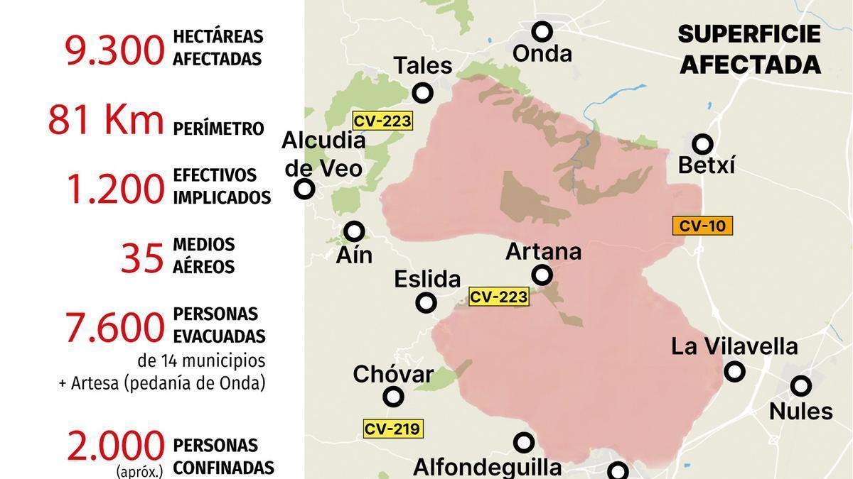 Mapa de la zona afectada por el incendio