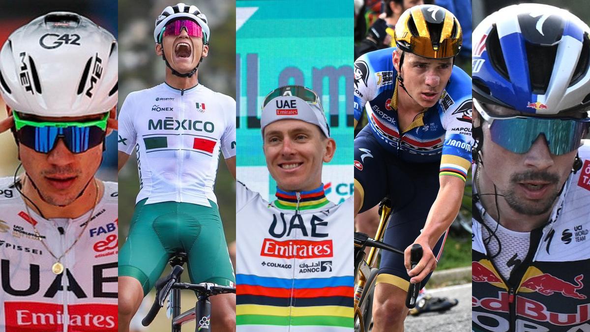 Los principales favoritos (de izquierda a derecha): Ayuso, Del Toro, Pogacar, Evenepoel y Roglic
