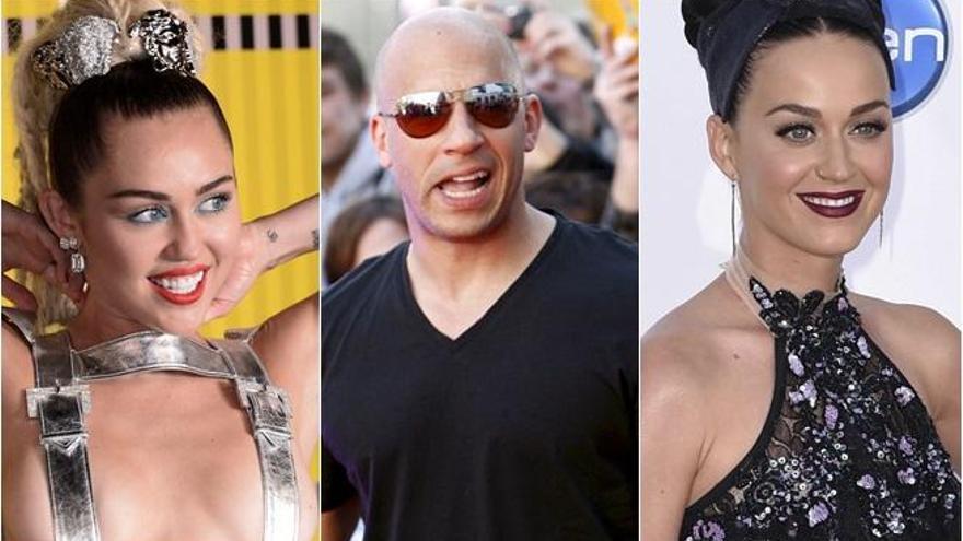 Miley Cyrus, Vin Diesel y Katy Perry.