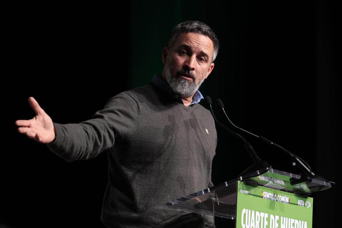 El presidente de Vox, Santiago Abascal, durante un acto electoral