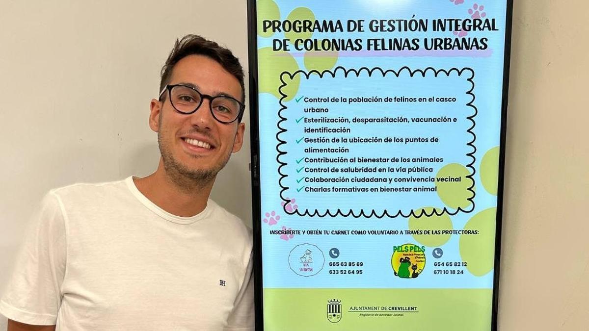 El concejal de Sanidad del Ayuntamiento de Crevillent, David Amorós, asegura que el programa de colonias felinas urbanas sigue en 2026