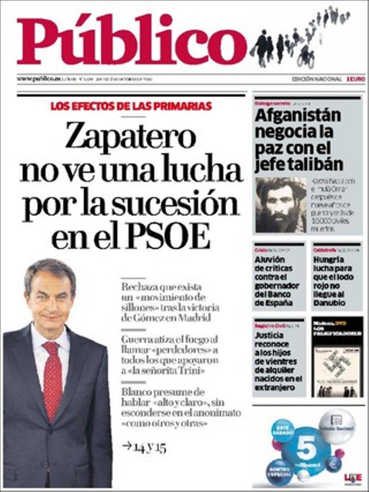 ’Público’ també ofereix a dins com a tema propi que la modificació de la limitació dels 80 km/h a l’àrea barcelonina toparà amb la UE i que estan a punt de reingressar a la mateixa presó madrilenya de dones els dos funcionaris que a l’abril van ser sancionats per celebrar festes amb preses.