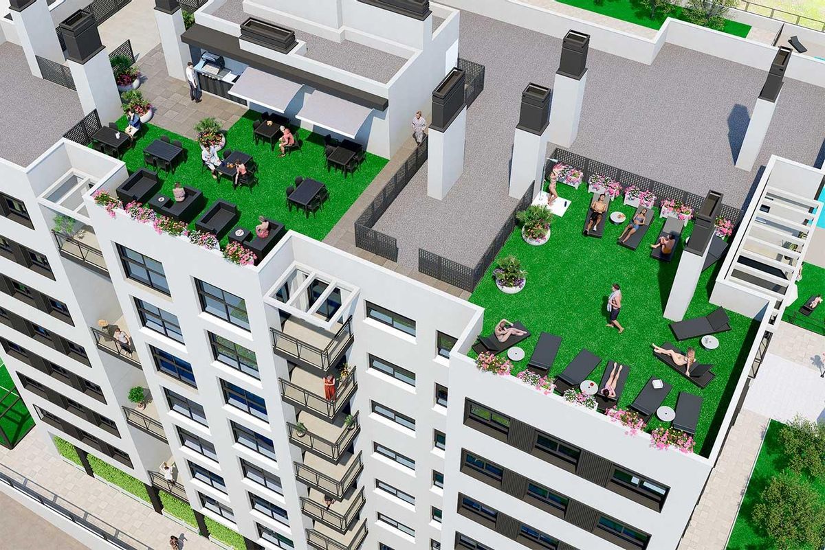 Edificio Sol ya a la venta desde 199.000 €: pista de pádel, solárium con tumbonas, pet corner y mucho más.