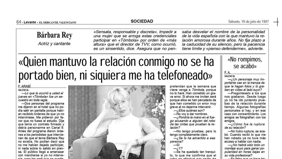 Entrevista con Bárbara Rey en el diario Levante (1997).