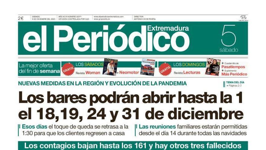 Esta es la portada de EL PERIÓDICO EXTREMADURA correspondiente al día 5 de diciembre del 2020