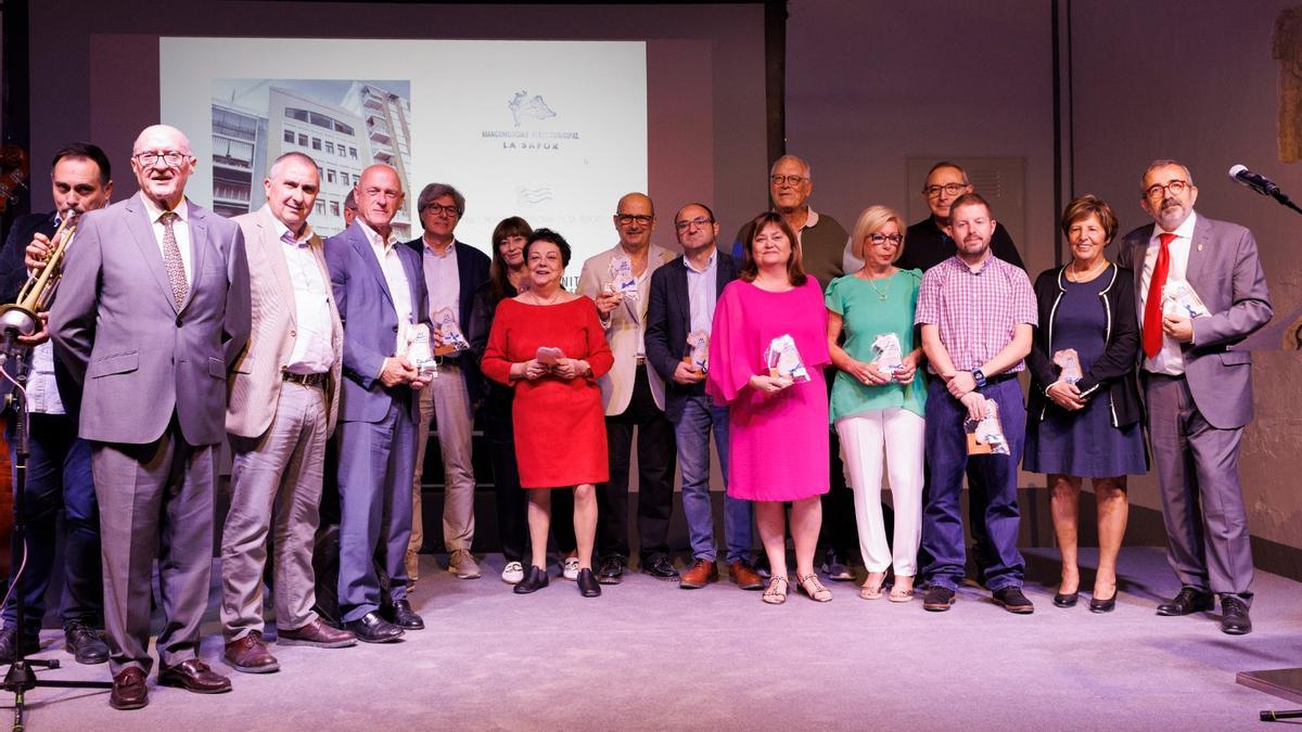 La presidenta y expresidentes de la Mancomunitat de Municipis de la Safor, el viernes pasado en la gala del 40 aniversario, en Sant Jeroni de Cotalba.