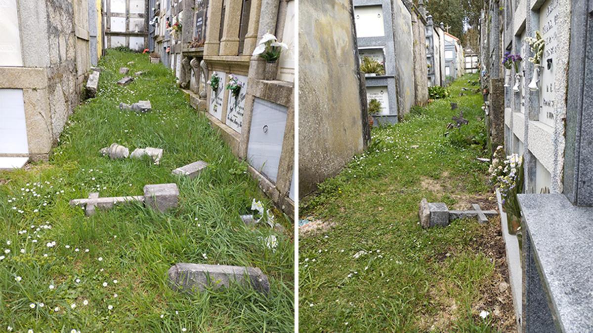 Destrozos en el cementerio de Forcarei
