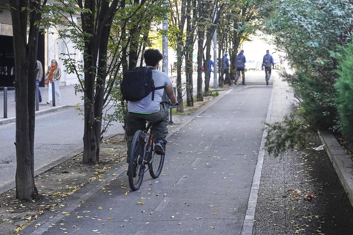 El carril bici del carrer de Ferràn Soldevila i Zubiburu, que arriba fins a l'estació.