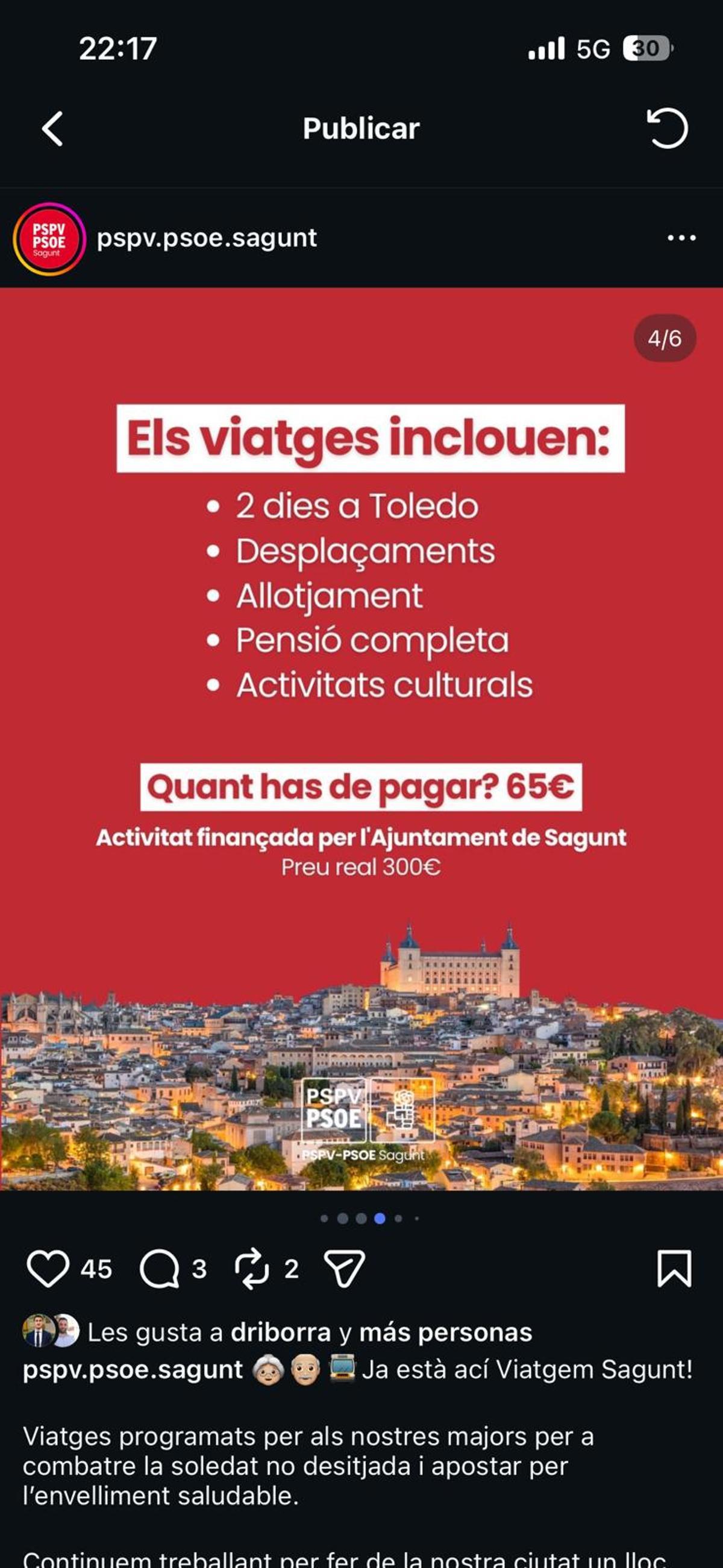 Publicación del PSOE donde se especifica que la iniciativa es municipal.