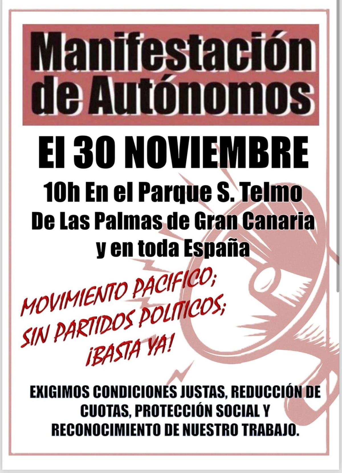Convocatoria de la manifestación de autónomos en Gran Canaria