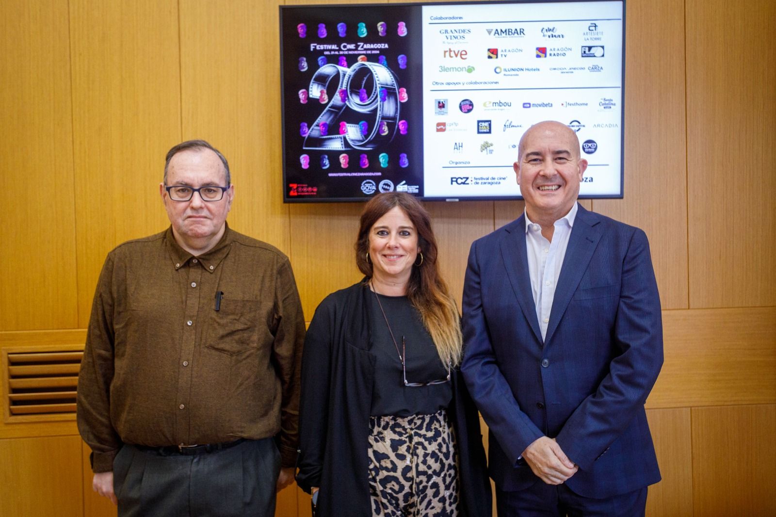 José Luis Archelengues, María Uriol y Moisés Domínguez en la presentación del Festival de Cine de Zaragoza.